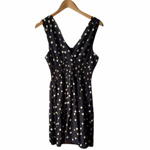 Planet Gold Black and cream polka dot v neck dress
